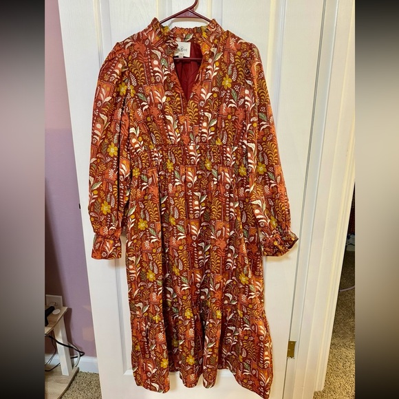 Umgee Dresses & Skirts - Umgee Large Burgundy/Rust Mixed Floral Long Sleeve Midi Dress - Women